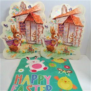 VTG Easter 3D Deco Wall Window Clings Vacuform Taiwan Bunny Rabbit Giordano Art